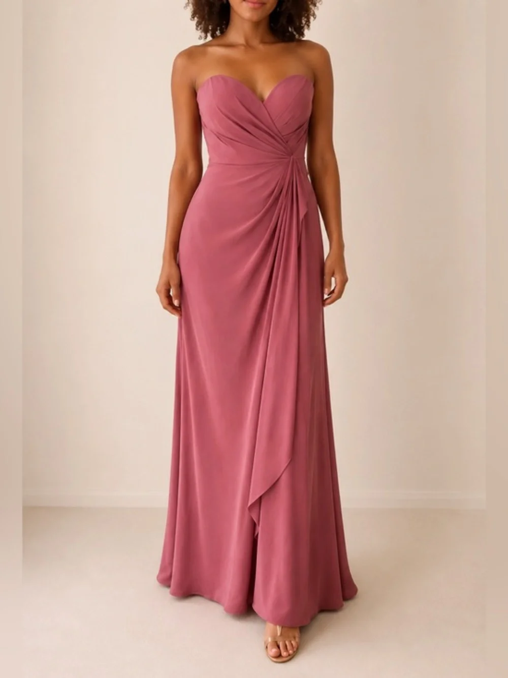 mori lee strapless bridesmaid dress Strapless V-Neck Luxe Satin Bridesmaid Dress